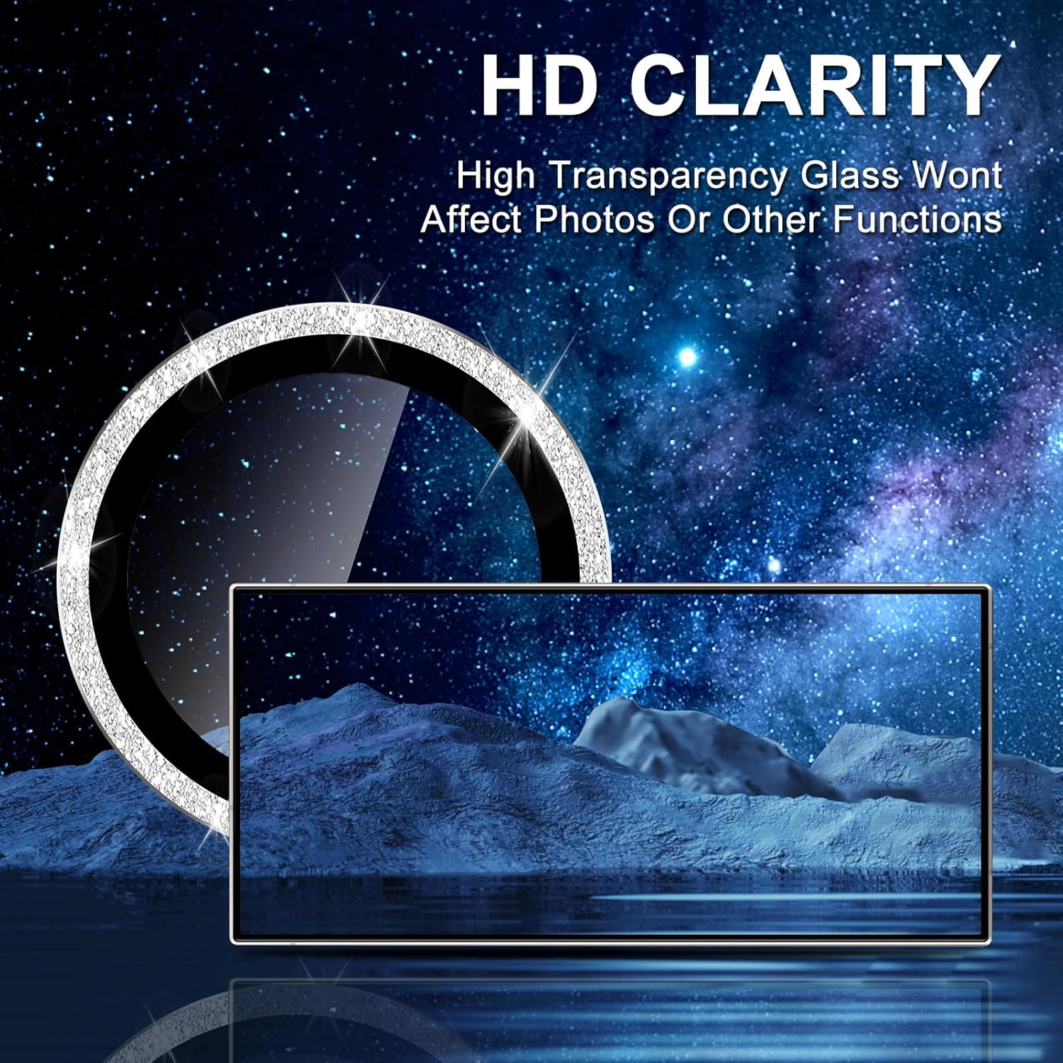for Samsung Galaxy S25 Ultra Camera Lens Protector, Individual Metal Ring Tempered Glass Lens Cover, [Strong Adsorption] Scratch Resistant Ultra-Thin HD Clear Lens Cover, 1 Set-Silvery Sparkly