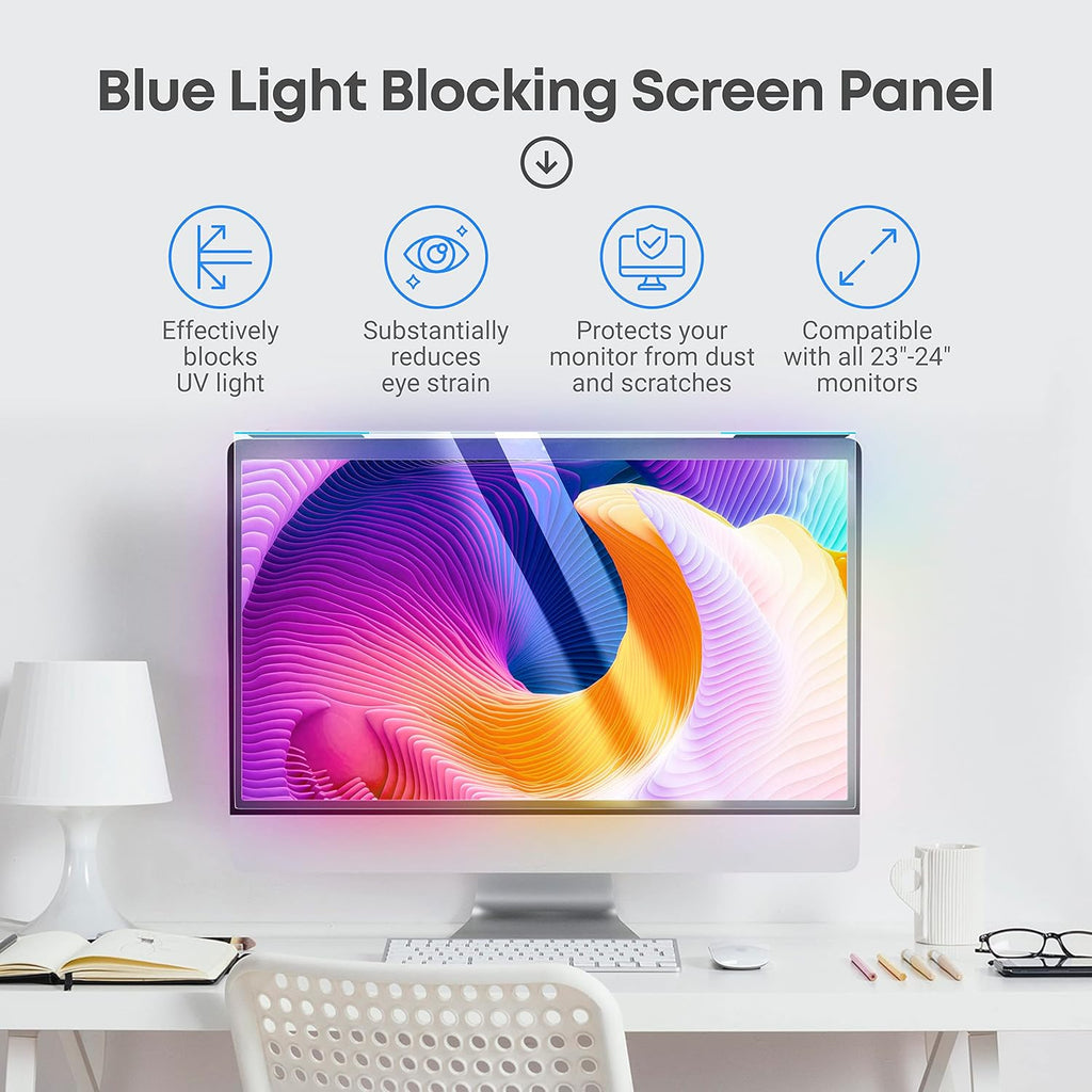 VINTEZ Blue Light Screen Protector for 23, 23.6, 23.8, 24 Inch Computer Monitor and Laptop – Anti-UV Blue Light Blocking Film for Desktop PC, Eye Protection Filter, 21.2" x 13.4", 1 Pack