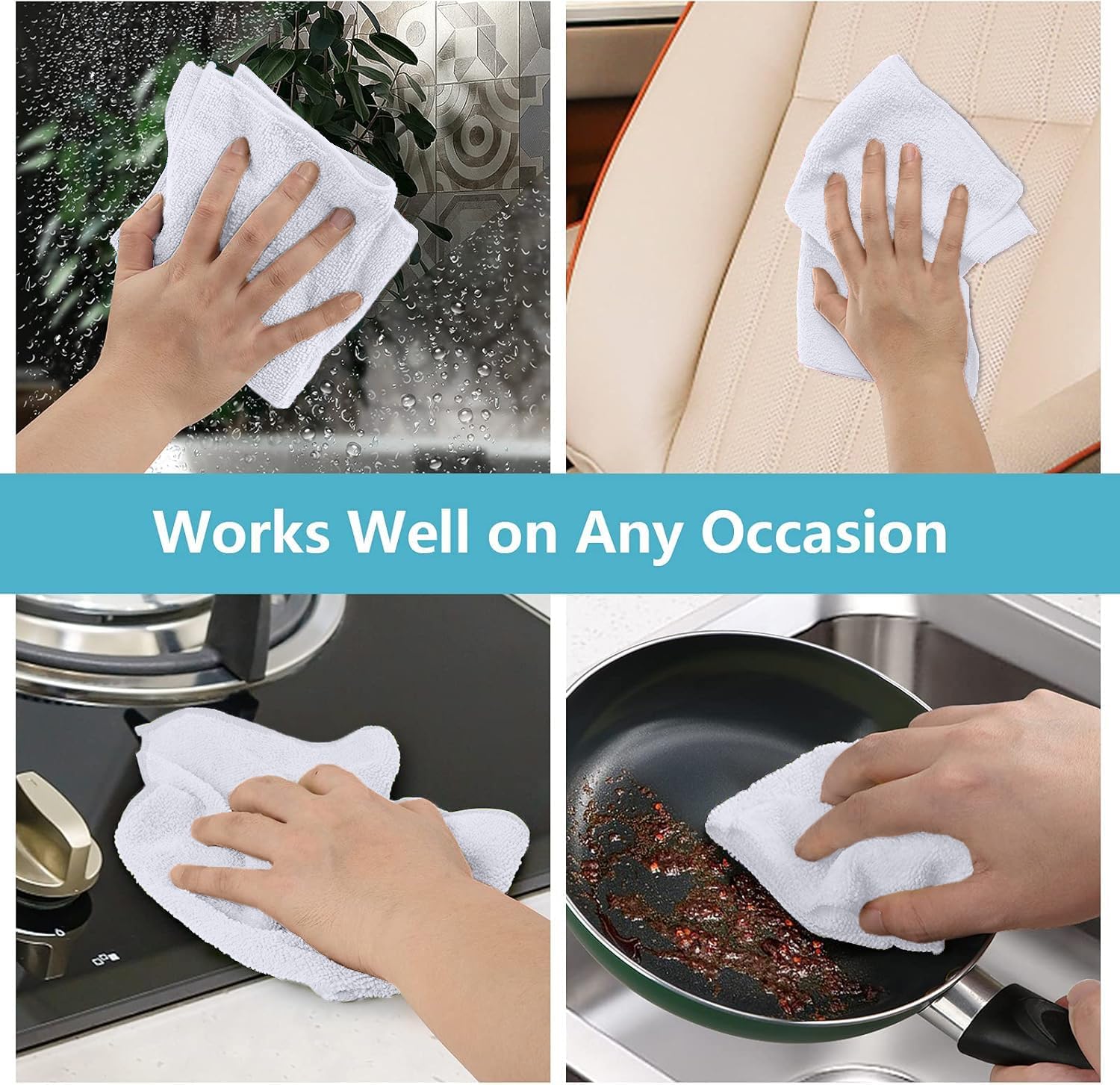HOMEXCEL White Microfiber Cleaning Cloth, 100 Pack Cleaning Towels for Kitchen, Lint Free, Scratch-Free, Highly Absorbent, and Reusable Cleaning Rags for House, Window and Glass, Cars, 11.5 X11.5 inch