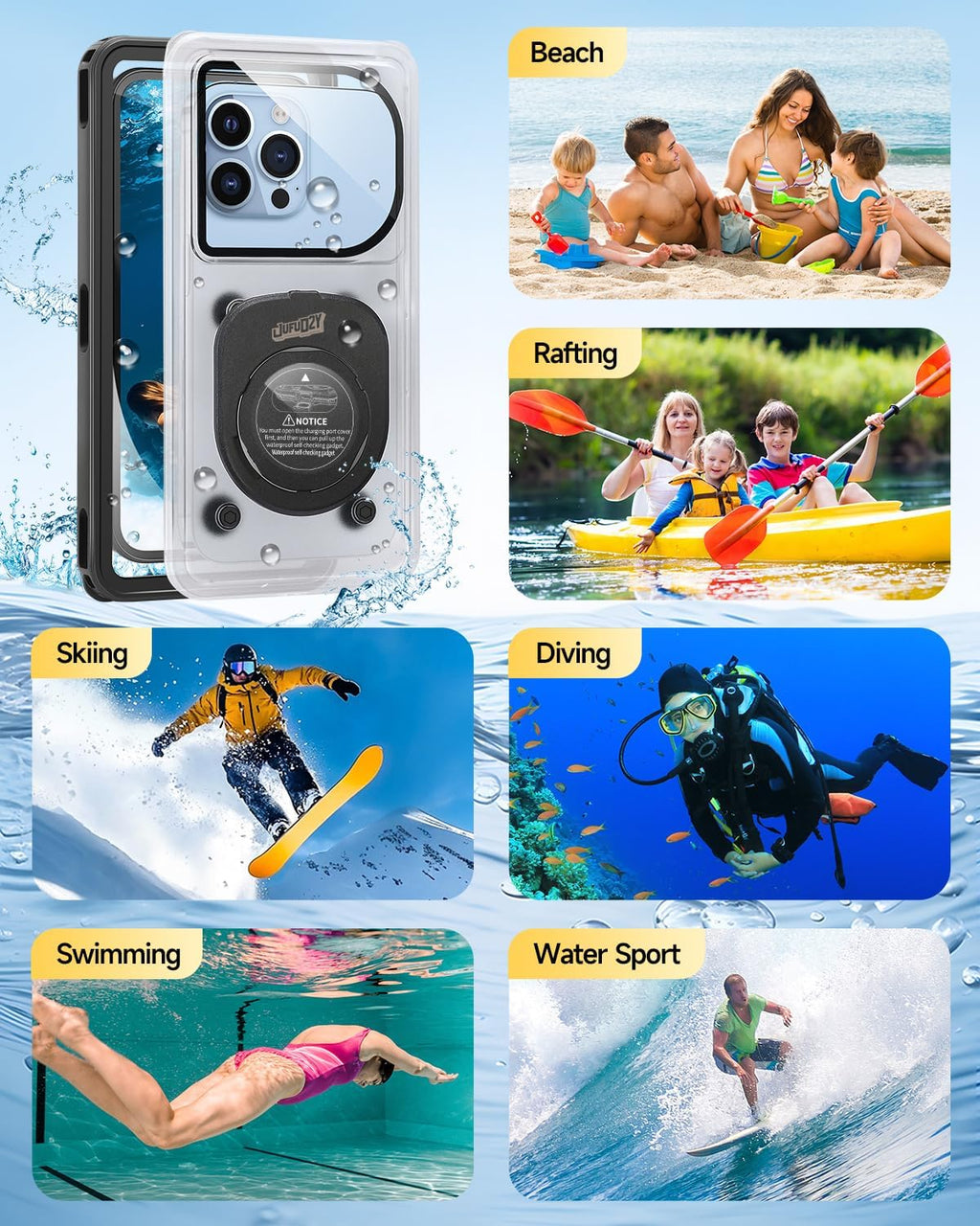 Waterproof Phone Case,IPX8 Waterproof Phone Pouch for Beach & Snorkeling Essentials,Phone Waterproof Case with Lanyard, Universal Case Up to 6.9" for iPhone,Samsung (Black)