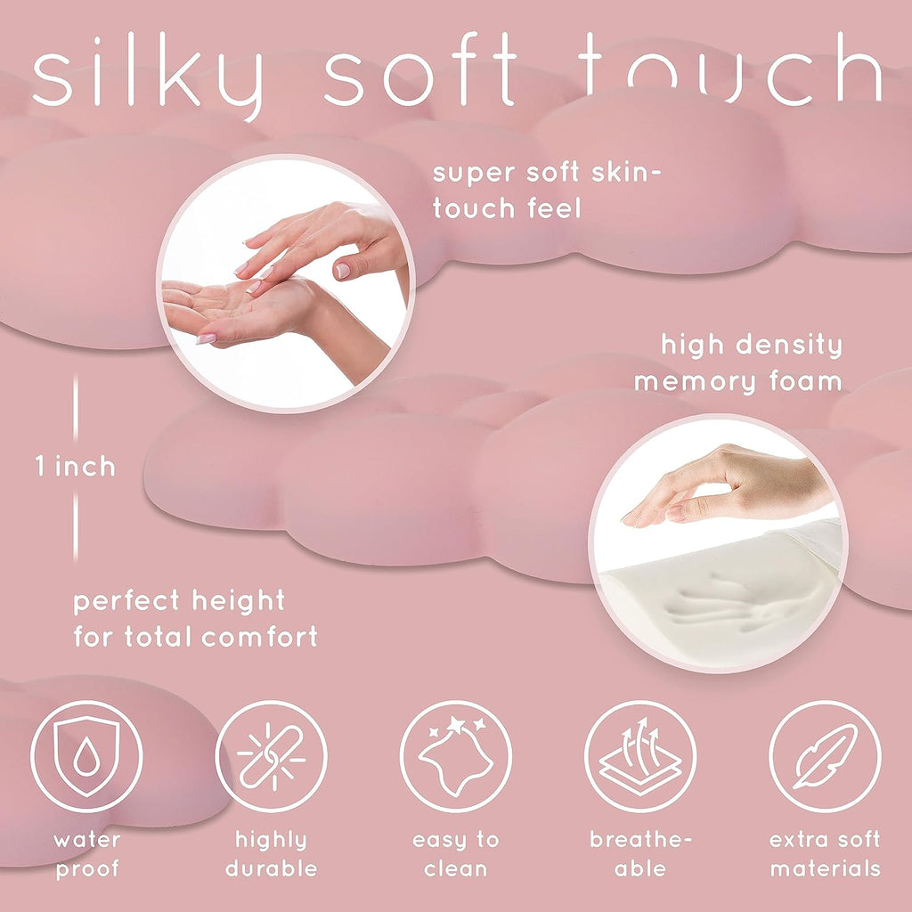 Qloud Cloud Wrist Rest Keyboard Wrist Rest for Computer Keyboard Pad, Cloud Keyboard Wrist Rest, Wrist Pad for Keyboard, Memory Foam, Non Slip Base, Comes with Mouse Pad - Pastel Pink