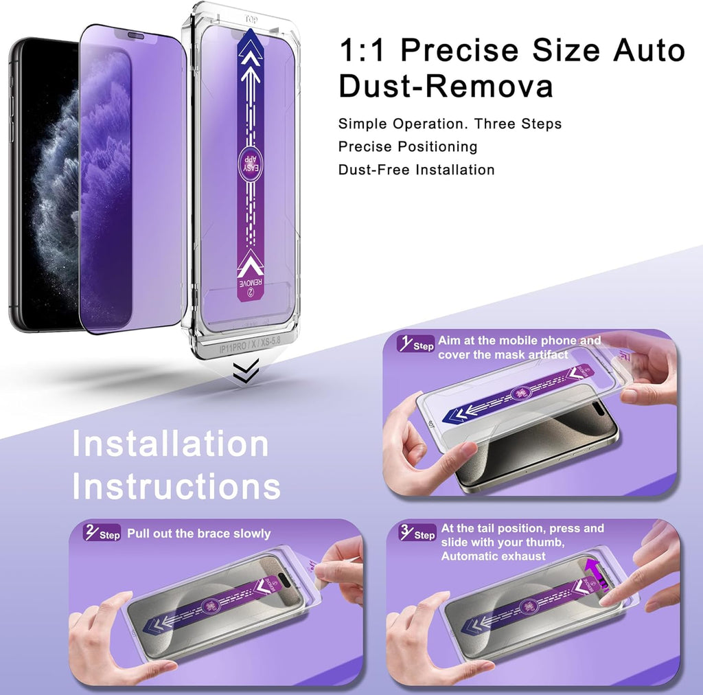 2 Pack Anti Blue Light Matte Screen Protector for iPhone 11 Pro and iPhone xs and iPhone x 5.8-Inch Auto Dust Removal, No Bubbles, Tempered Glass Film, Easy Installation