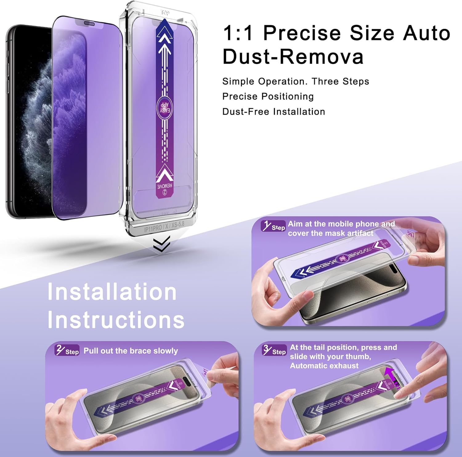 2 Pack Anti Blue Light Matte Screen Protector for iPhone 11 Pro and iPhone xs and iPhone x 5.8-Inch Auto Dust Removal, No Bubbles, Tempered Glass Film, Easy Installation