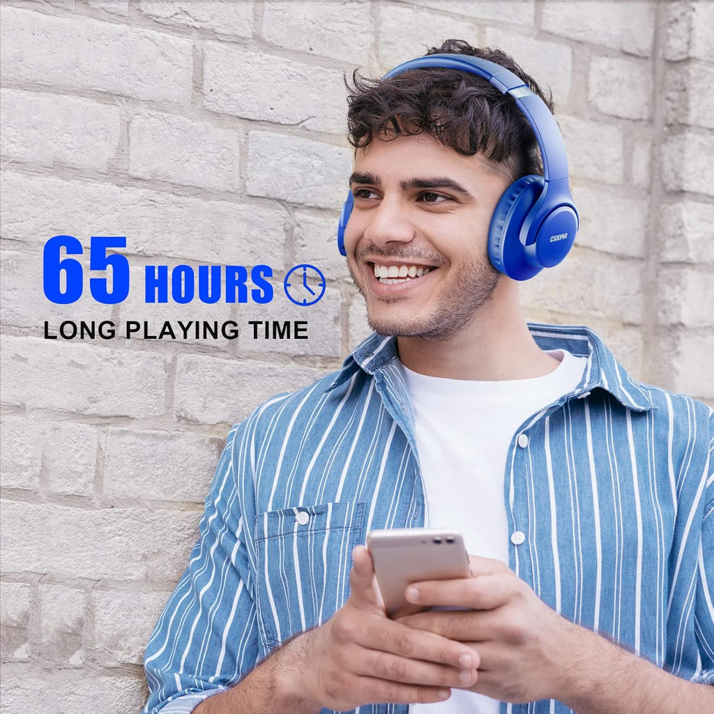 KVIDIO Bluetooth Headphones Over Ear, 65 Hours Playtime Wireless Headphones with Microphone, Foldable Lightweight Headset with Deep Bass, HiFi Stereo Sound Low Latency for Travel Work Cellphone