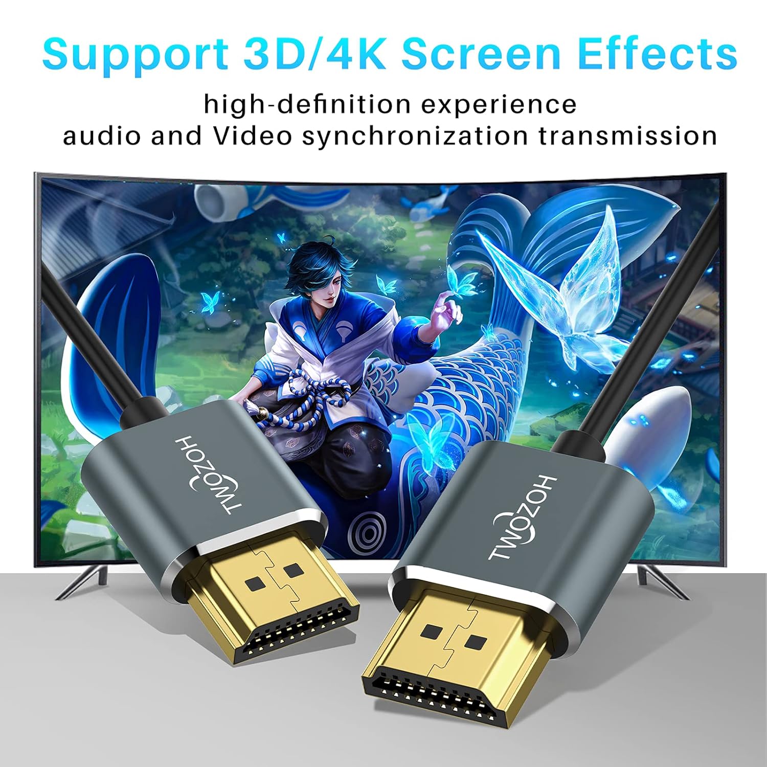 Twozoh Ultra-Thin Long HDMI to HDMI Cable 25FT, Hyper Slim HDMI 2.0 Cable, Extreme Flexible HDMI Cord Support 3D/4K@60Hz, 2160P, 1080P