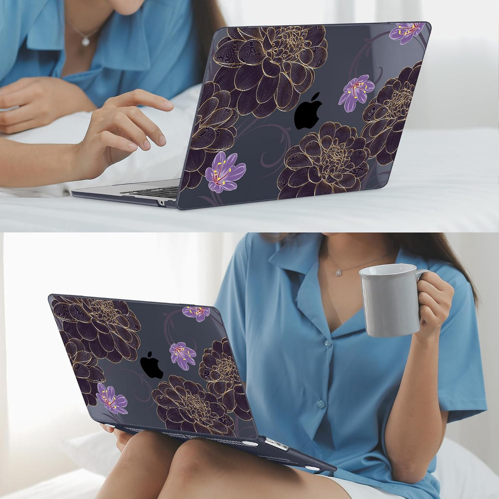 Mektron for 2025 M4 MacBook Air 13.6 Inch A3240 Case Fits 2023 A2681 M2 2024 A3113 M3 Chip with Liquid Retina Display, Printed Plastic Hard Shell Cover for MacBook Air 13.6", Golden Dahlia Flowers