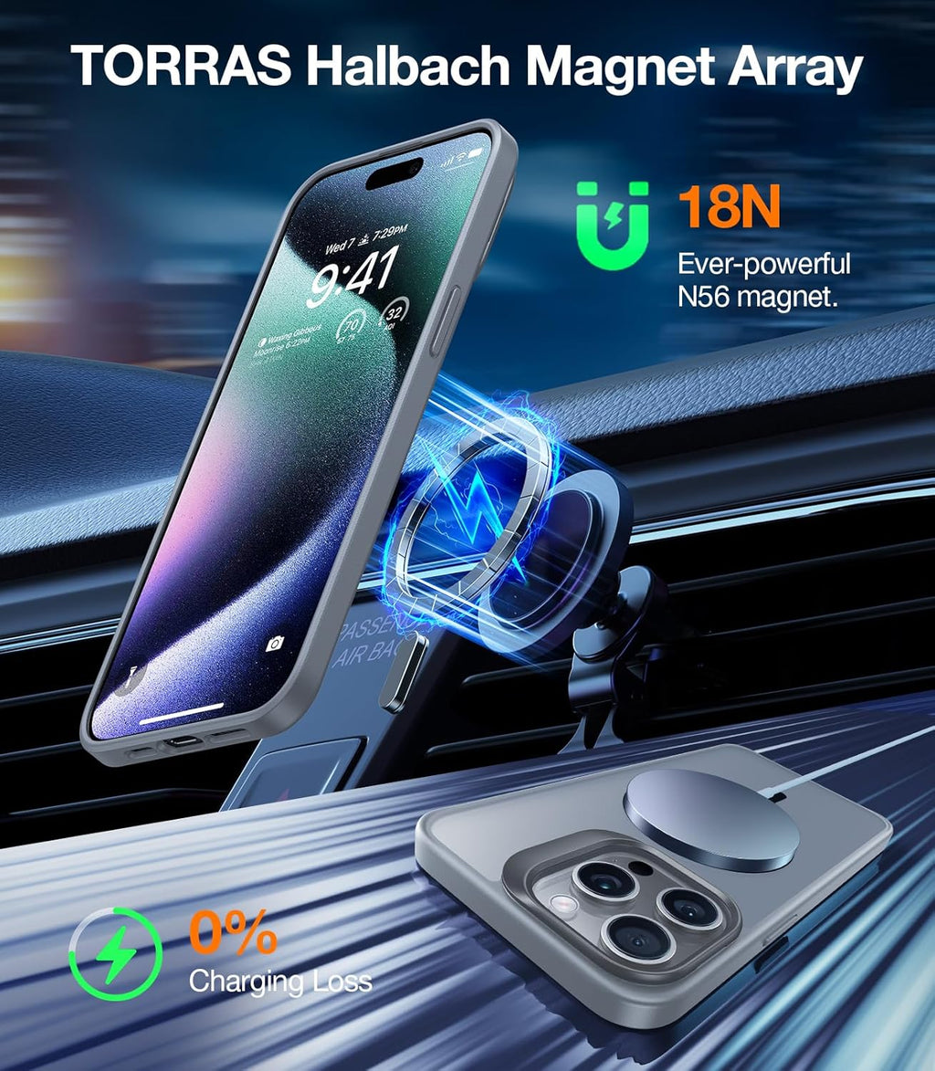 TORRAS Magnetic for iPhone 15 Pro Max Case [Compatible with MagSafe][Military-Grade Protection][Built-in Invisible Stand] Slim Hard Back Soft Edge, Natural Titanium