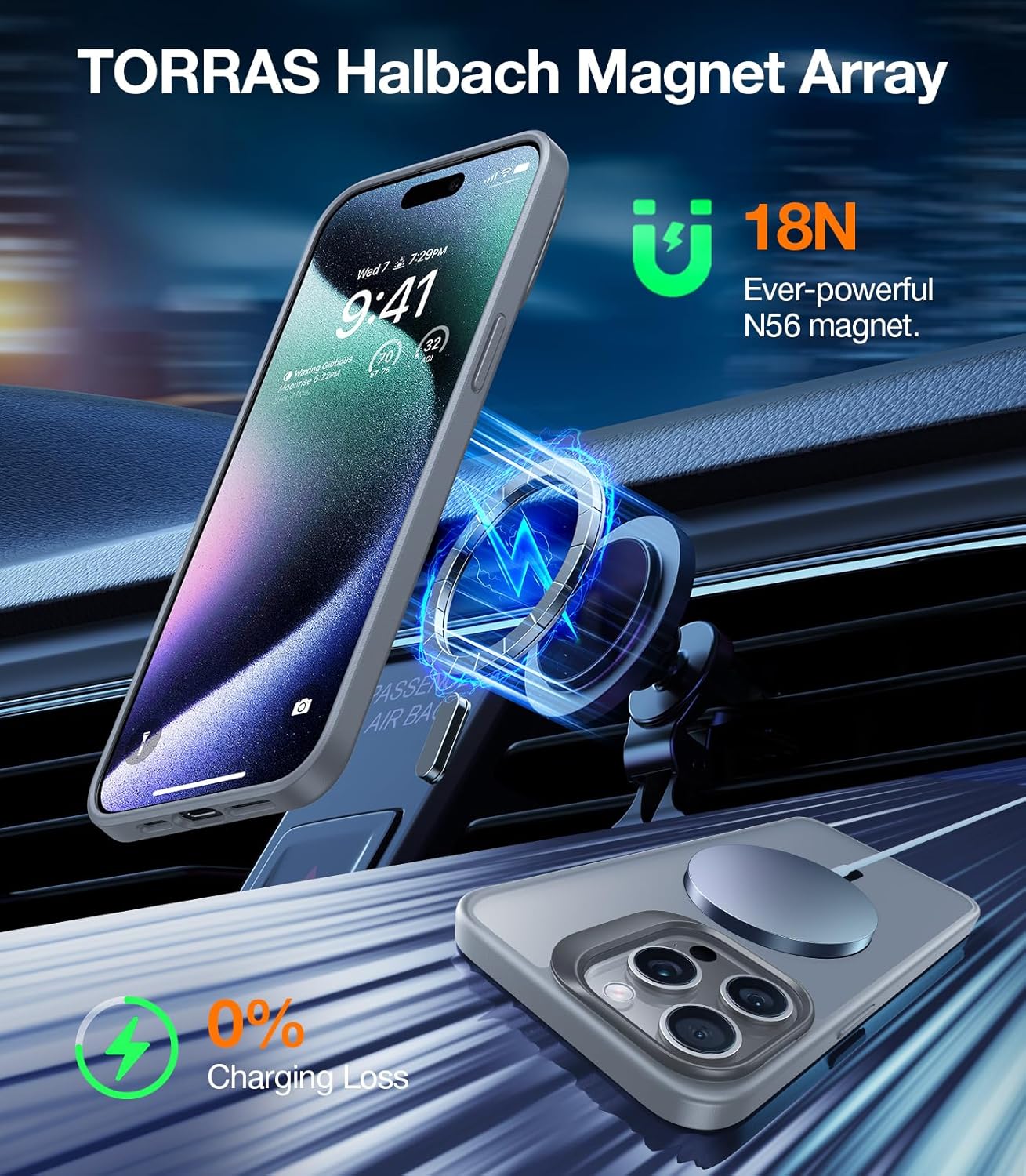 TORRAS Magnetic for iPhone 15 Pro Max Case [Compatible with MagSafe][Military-Grade Protection][Built-in Invisible Stand] Slim Hard Back Soft Edge, Natural Titanium
