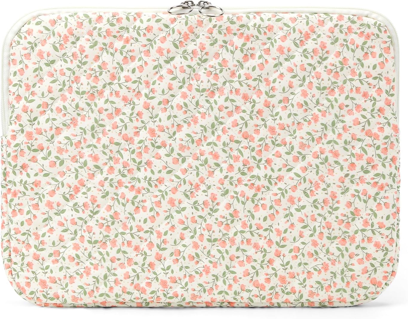 Puffy Laptop Sleeve 13-15.6 Inch Cute Quilted Laptop Protective Case Padded Floral Computer Sleeve for MacBook (B-Pink, 11 Inch)
