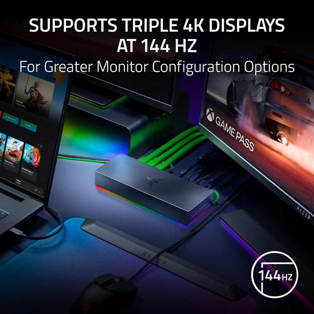 Razer Thunderbolt 5 Dock Chroma: 10 Ports w/M.2 Storage Slot - Triple 4K Displays at 144 Hz or Single 8K at 60 Hz - Thunderbolt Share Enabled - 140W Power Delivery - Connect 3 TB5 Devices - Black