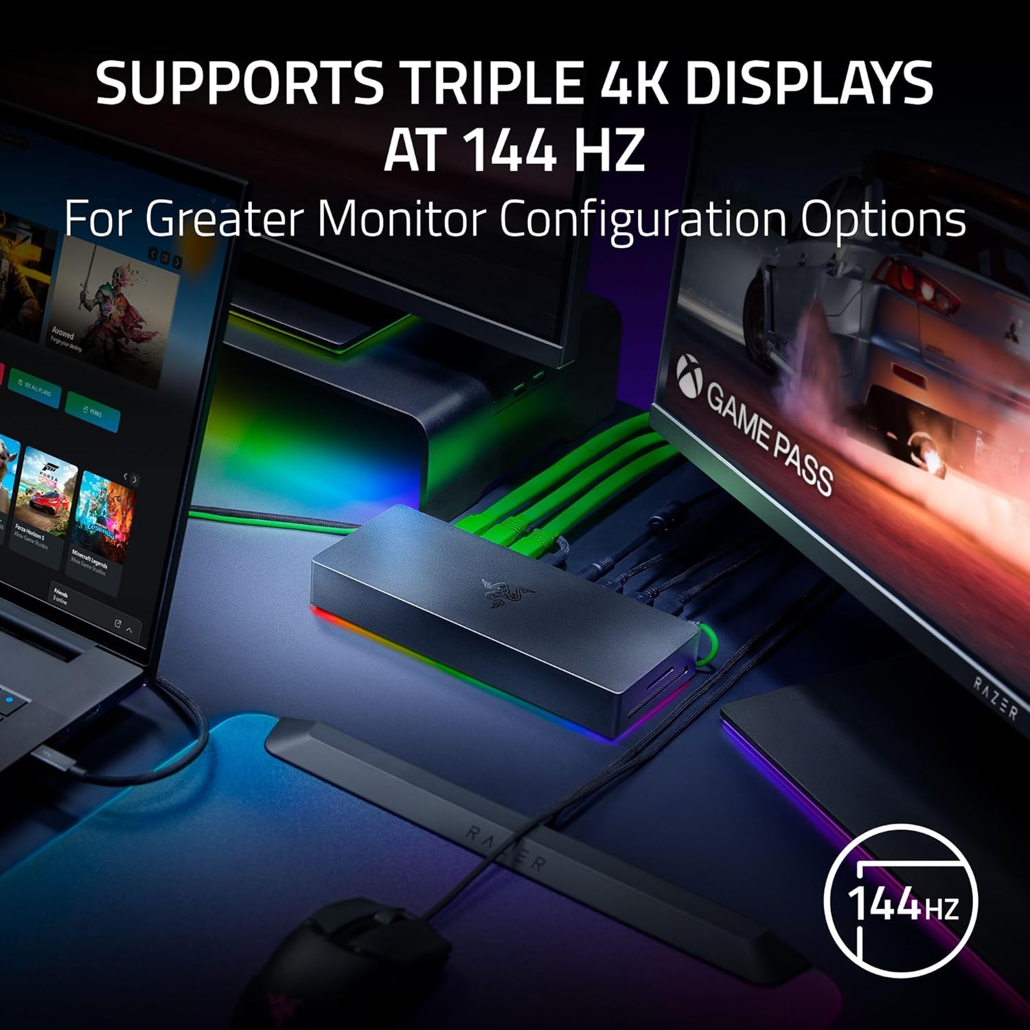Razer Thunderbolt 5 Dock Chroma: 10 Ports w/M.2 Storage Slot - Triple 4K Displays at 144 Hz or Single 8K at 60 Hz - Thunderbolt Share Enabled - 140W Power Delivery - Connect 3 TB5 Devices - Black