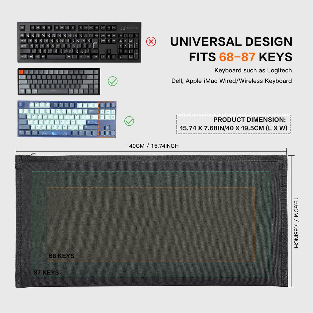 Computer Keyboard Dust Cover Sleeve Bag for Universal Keyboard, 68-87 Keys Wireless/Wired Gaming PC Keyboard Dust Cover, Logitech/Dell/Corsair/Havit/Redragon/Arteck/Apple Keyboard Protector-Black