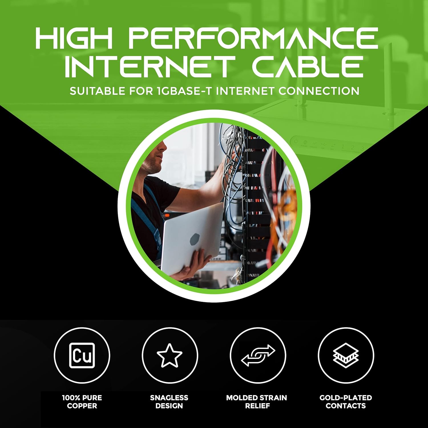 GEARIT 24-Pack, Cat5e Ethernet Patch Cable 1 Foot - Snagless RJ45 Computer LAN Network Cord, Black