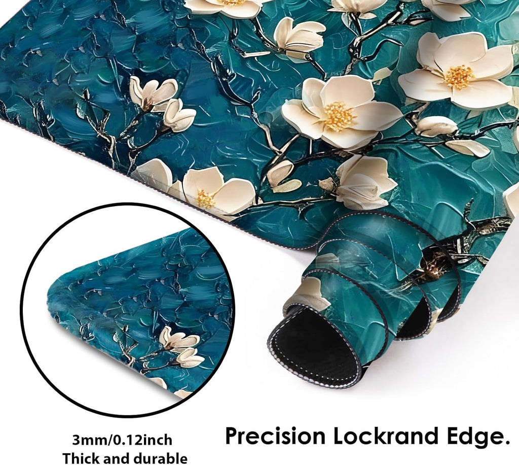 Galdas Gaming Mouse Pad XXL XL Large Long Extended Big Mousepad Non-Slip Rubber Keyboard Desk Pad with Stitched Edges for Laptop Home Office (31.5x11.8x0.08 Inch) … (Painting Flowers)