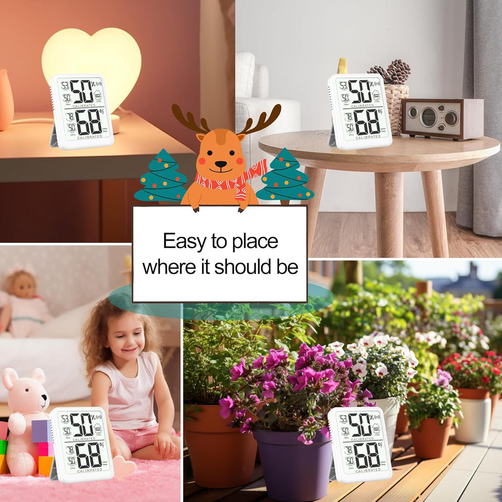 Antonki Room Thermometer, Digital Small Hygrometer Indoor Thermometer Humidity Gauge, Temperature Humidity Meter with Max/Min Record Monitor Sensor for Home, Plants - Battery Included
