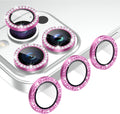 AGVEE 3+3 6 Pack for iPhone 14 Pro 6.1" / 14 Pro Max 6.7" Camera Lens Cover Protector, Bling Diamond & Bling Glitter Metal Ring 9H Tempered HD Glass Camera Cover Protector Film, Bling-Rose