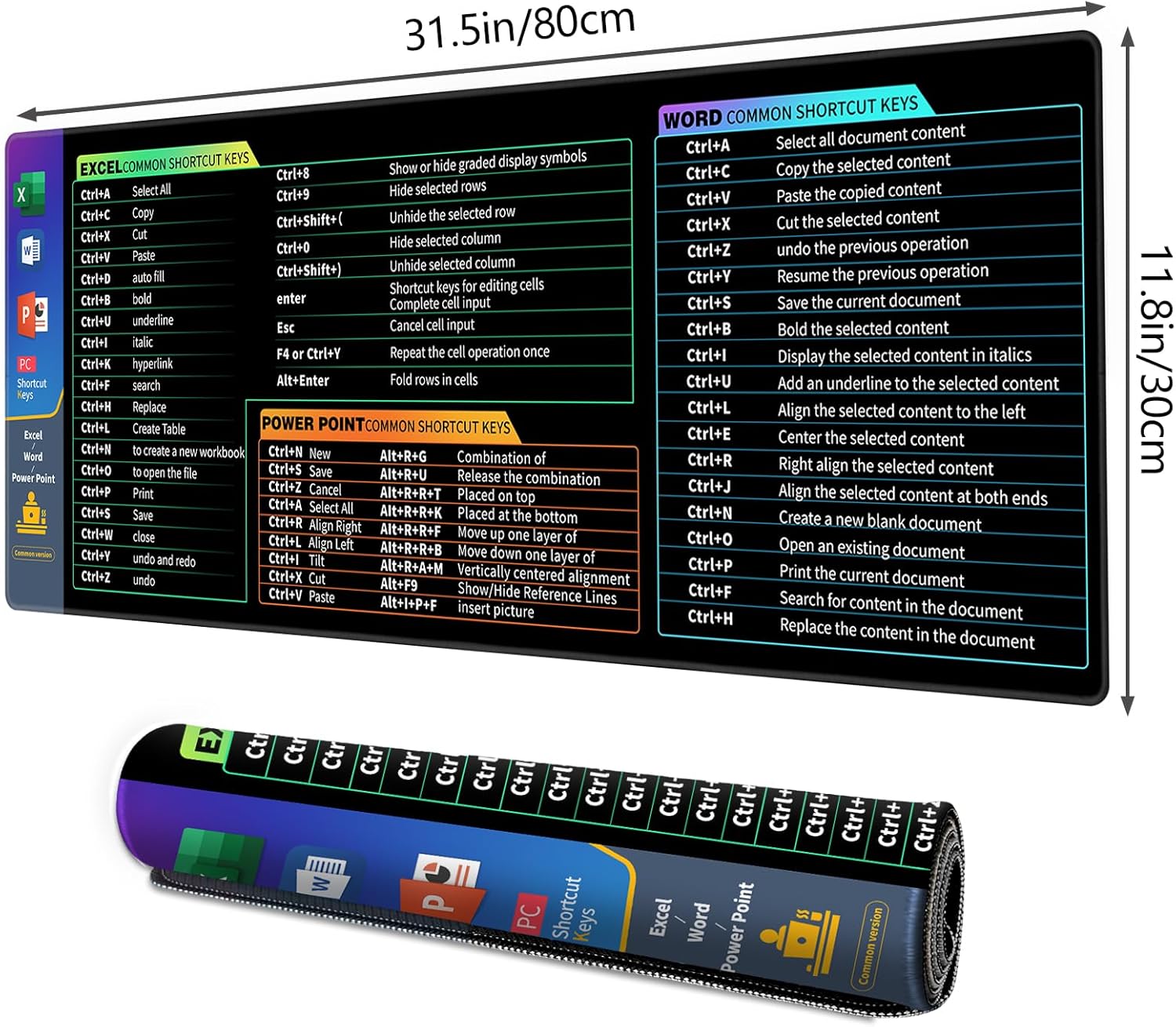 Galdas Gaming Mouse Pad XXL XL Large Long Extended Big Mousepad Non-Slip Rubber Keyboard Desk Pad with Stitched Edges for Laptop Home Office (31.5x11.8x0.08 Inch) … (Shortcut Keys1)