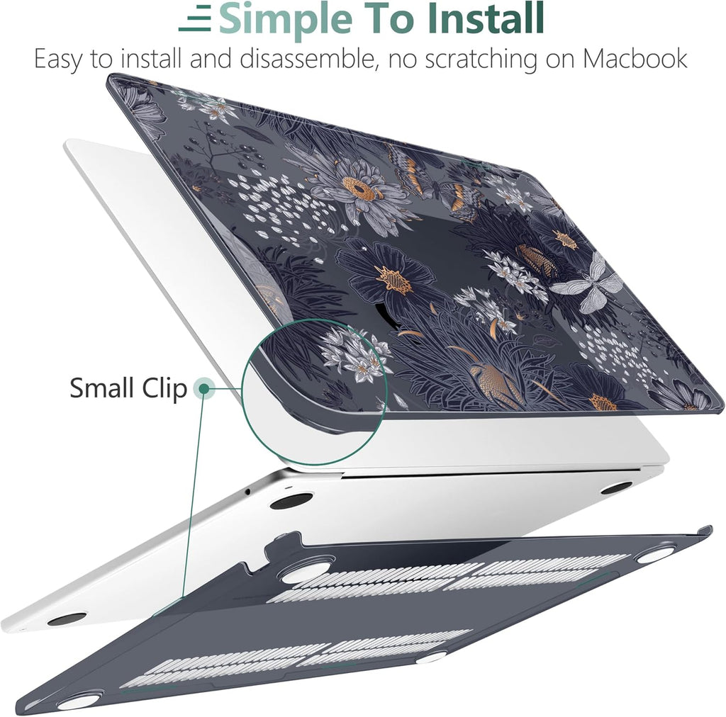 TWOLSKOO Compatible with M4 MacBook Air 15 inch Case 2025-2023 Released Model M4 A3241 M3 A3114 M2 A2941, Plastic Hard Shell & Screen Protector & Keyboard Cover & Trackpad Film, Wild Flower