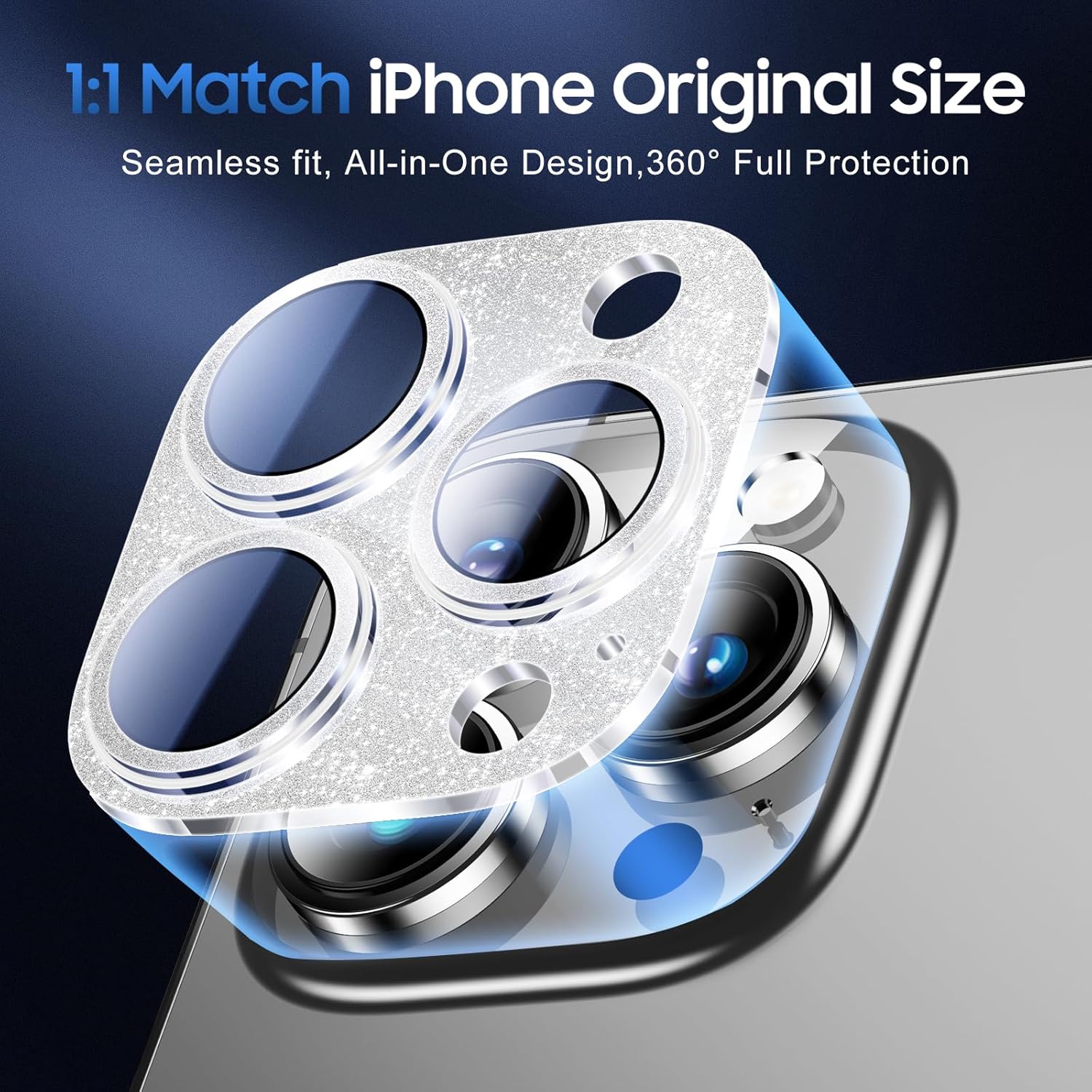 UniqueMe 3 Packs Compatible for iPhone 14 Pro Max/iPhone 14 Pro Camera Lens Protector Acrylic [Not Glass],[Case Friendly][Scratch-Resistant][Night Shooting Mode]-Glitter Silver