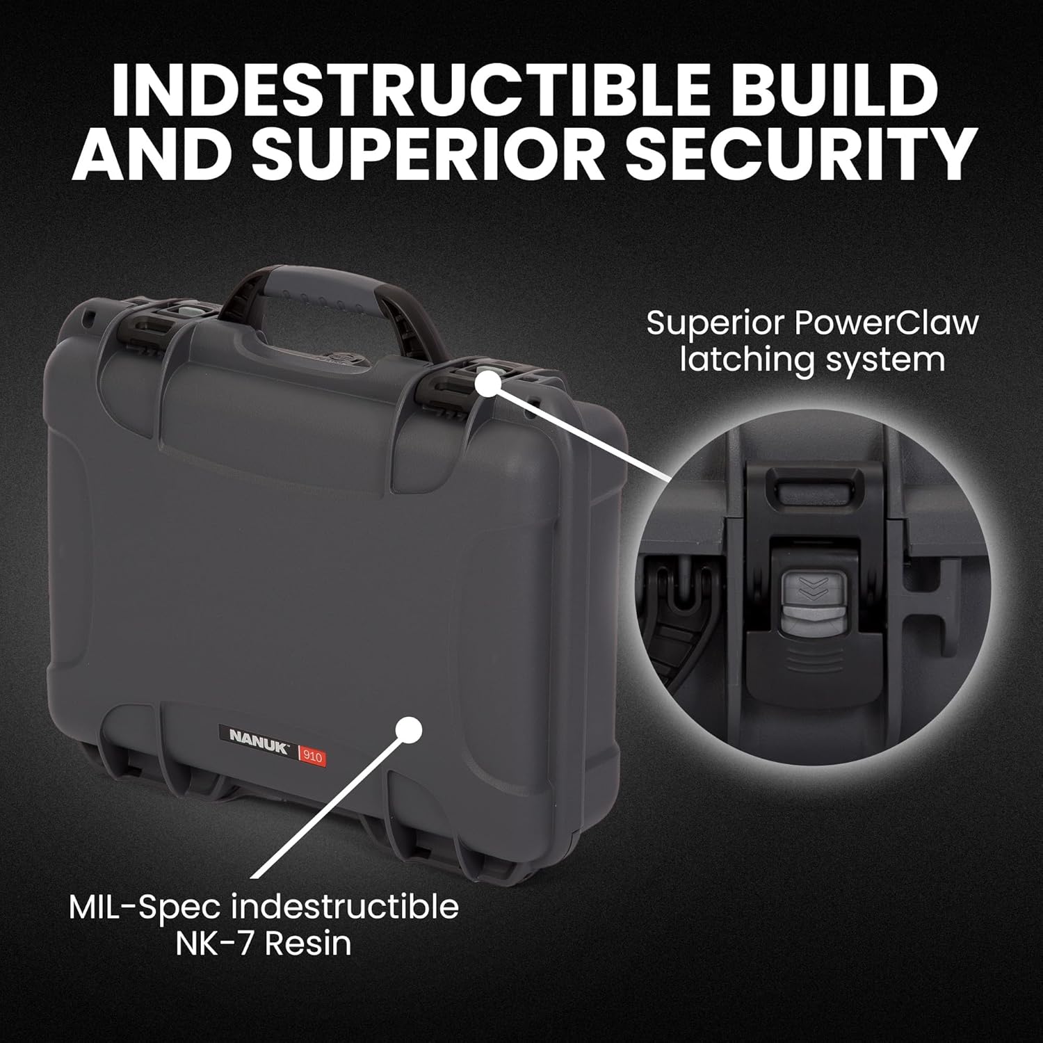 NANUK 910 Hard Case with Customizable Cubed Foam, IP67 Waterproof, Dustproof and Impact Resistant, 14.3” x 11.1” x 4.7”, Rugged Construction for Ultimate Protection, Made in Canada – Graphite