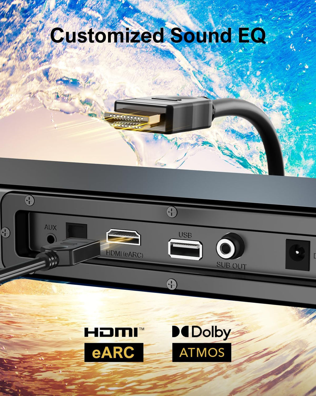 ULTIMEA Sound Bars for Smart TV with Dolby Atmos, 3D Surround Sound System for TV Speakers, 2.1 Soundbar for TV with Subwoofer, Bass Boost, Peak Power 190W, HDMI eARC, Nova S50, 2024 Upgrade