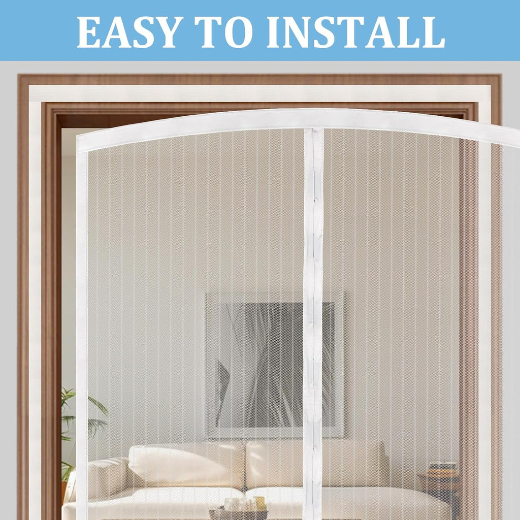 Magnetic Screen Door - Self Sealing, Heavy Duty, Hands Free Mesh Partition Keeps Bugs Out Let Breeze in- Pet and Kid Friendly - Keep Open Feature (White, Fit Door Size 36 x 96 Inch)