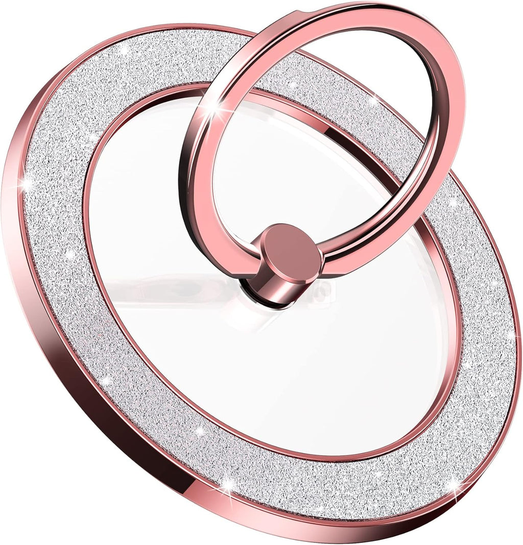 Magnetic Phone Ring Holder for MagSafe, Magnetic Phone Grip for iPhone, Compatible with iPhone MagSafe Wireless Charging. (Glitter Rose Gold)