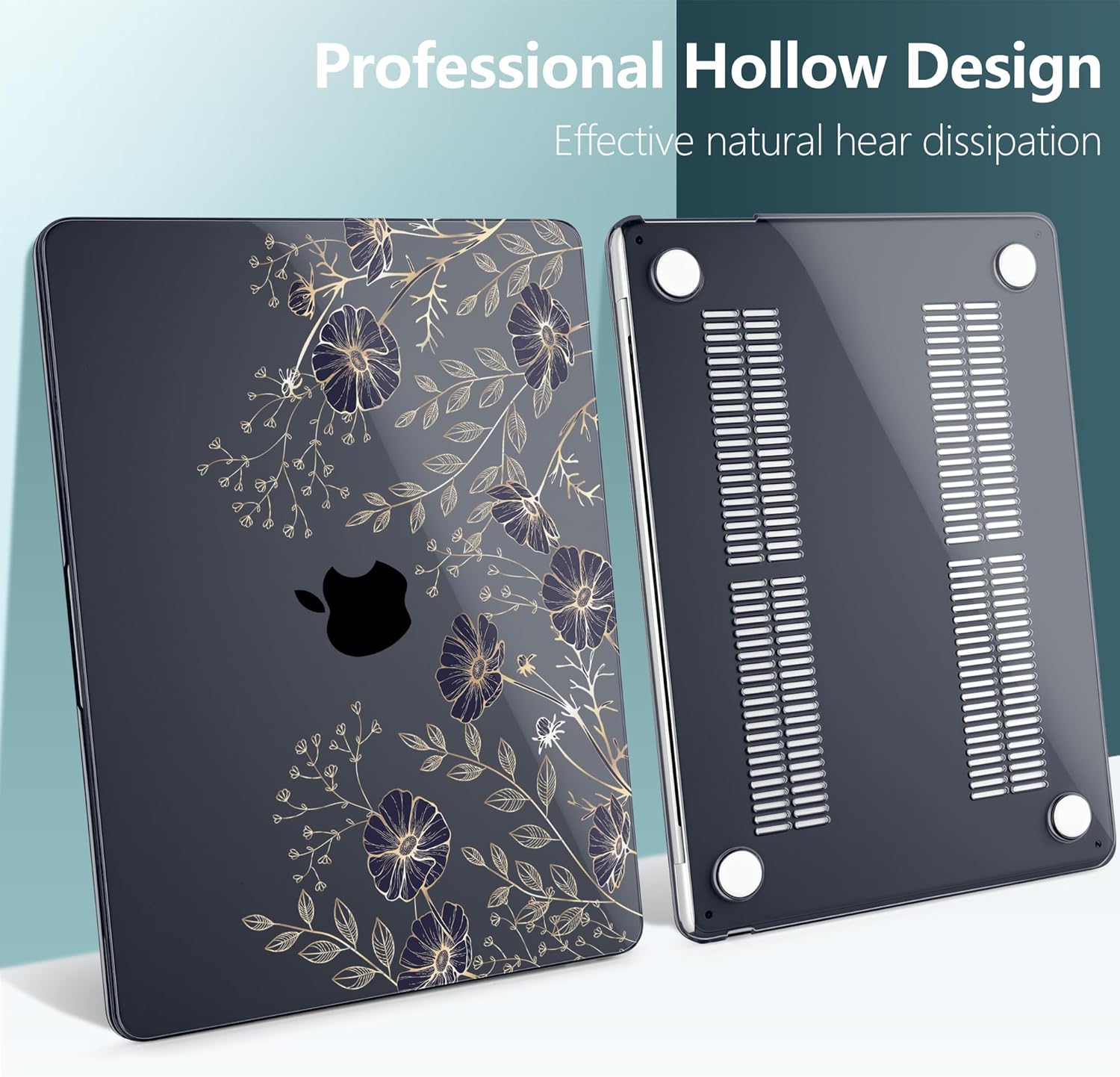 TWOLSKOO Compatible with M4 MacBook Air 13.6 inch Case 2025-2022 Release M4 A3240 M3 A3113 M2 A2681, Plastic Hard Shell & Keyboard Cover & Type C Adapter & Screen Protector, Golden Flowers