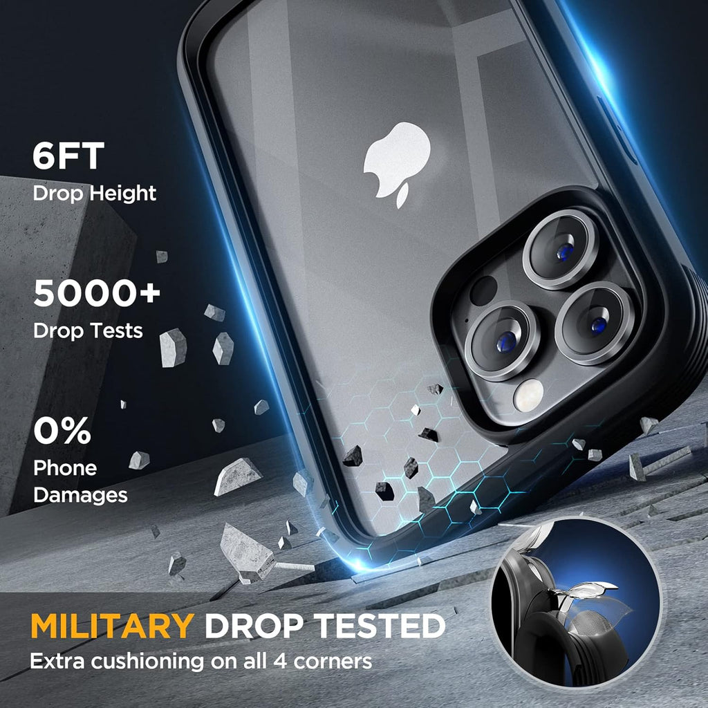 Miracase Glass Series Designed for iPhone 14 Pro Max Case 6.7 Inch, Upgrade Full-Body Bumper Case with Built-in 9H Tempered Glass Screen Protector with Camera Lens Protector, Black