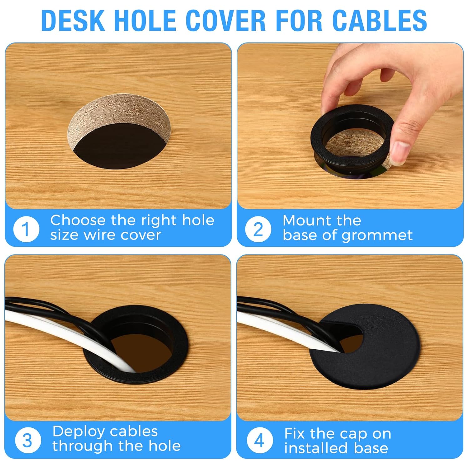 Desk Grommet 2" (50 mm), Desk Cord Hole Cover, Cable Grommet ABS Plastic, Desk Hole Grommet for Office and Home Table Cable, Detachable Cable Cord Organizer (White 8 Pcs)