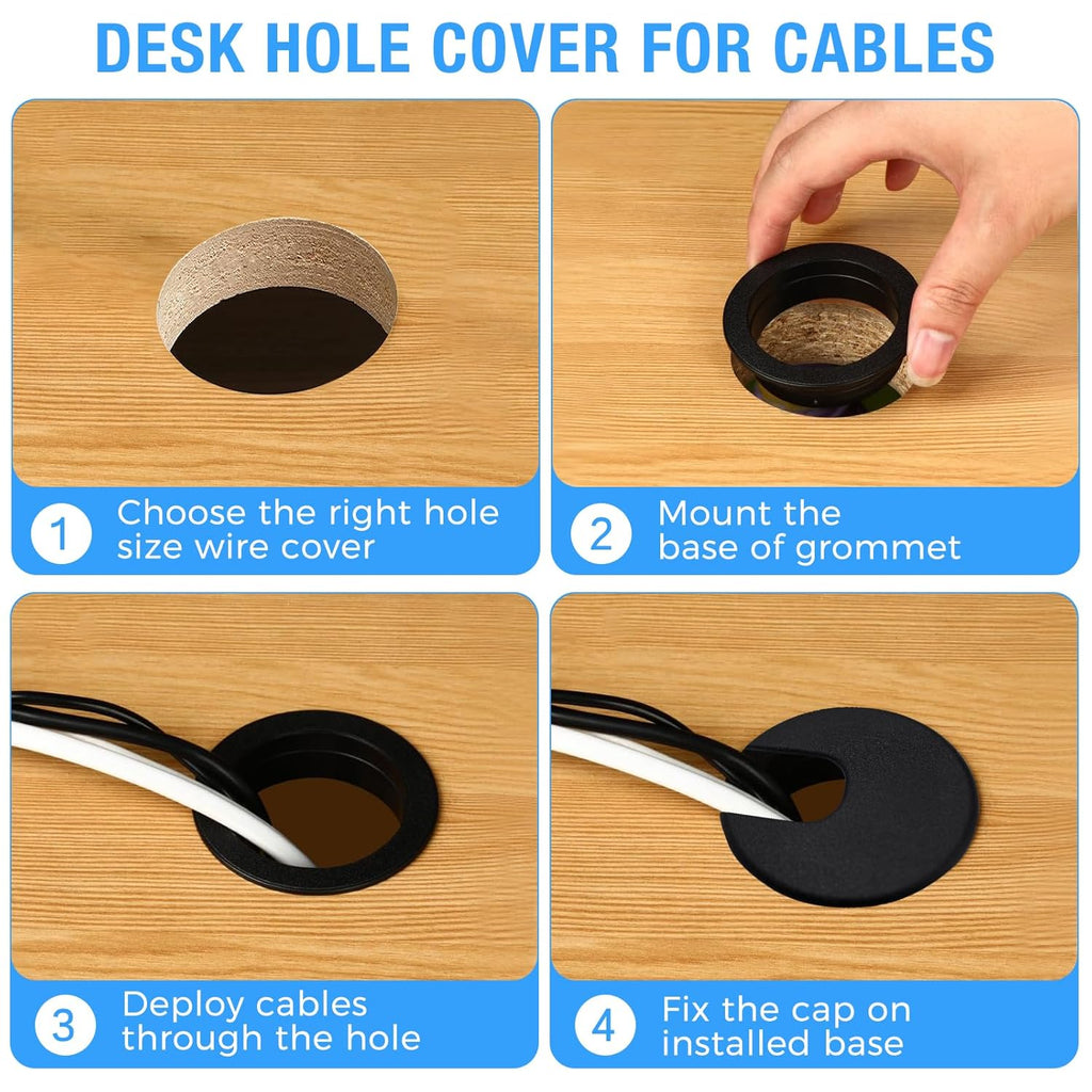 Desk Grommet 1-3/8" (35 mm), Desk Cord Hole Cover, Cable Grommet ABS Plastic, Desk Hole Grommet for Office and Home Table Cable, Detachable Cable Cord Organizer (Black 4 Pcs)