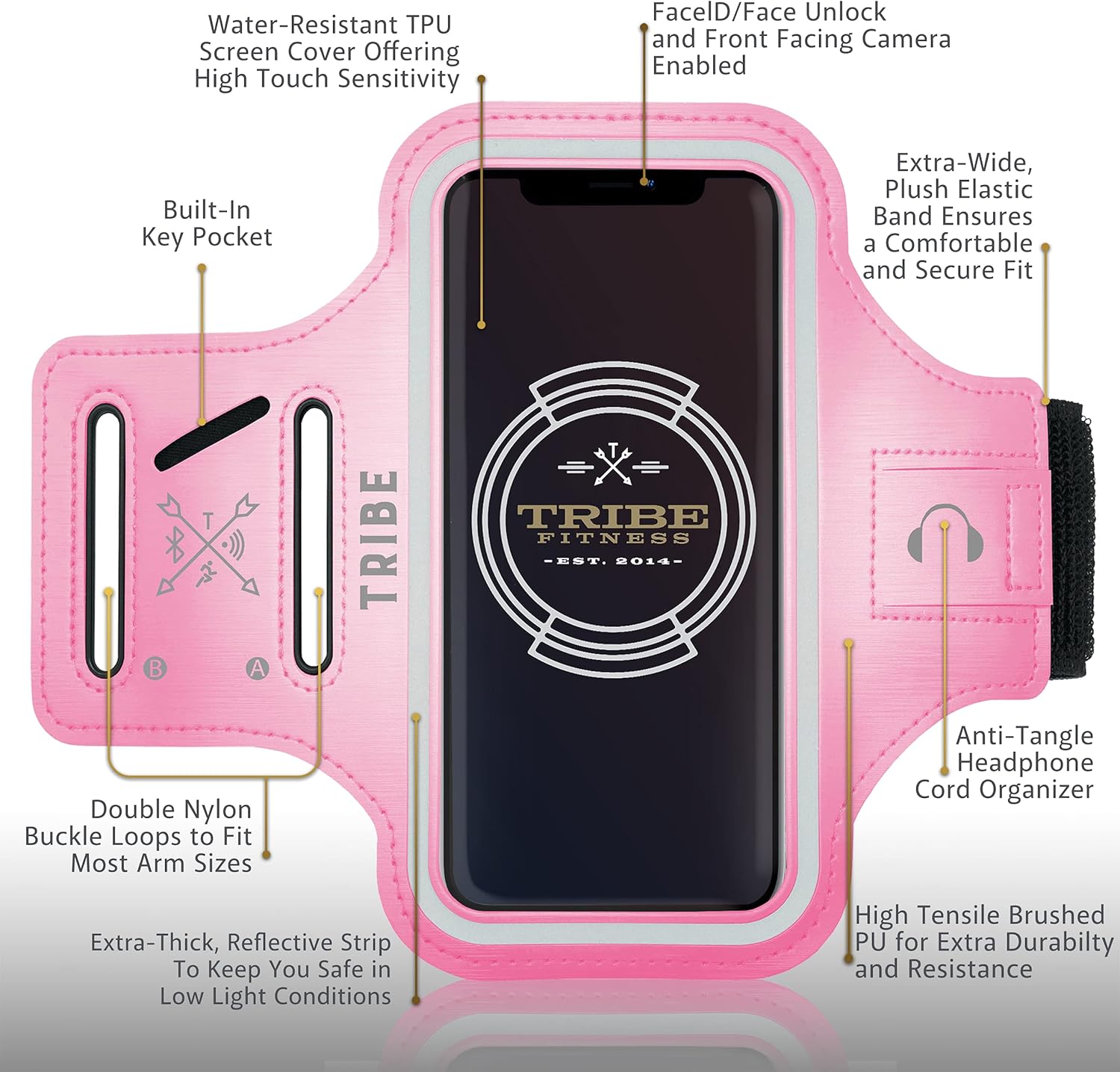 TRIBE Water Resistant Cell Phone Armband Case Running Holder for iPhone Pro Max Plus Mini SE (13/12/11/X/XS/XR/8/7/6/5) Galaxy S Ultra Plus Edge Note (21/20/10/9/8/7/6/5) Adjustable Strap & Key Pocket