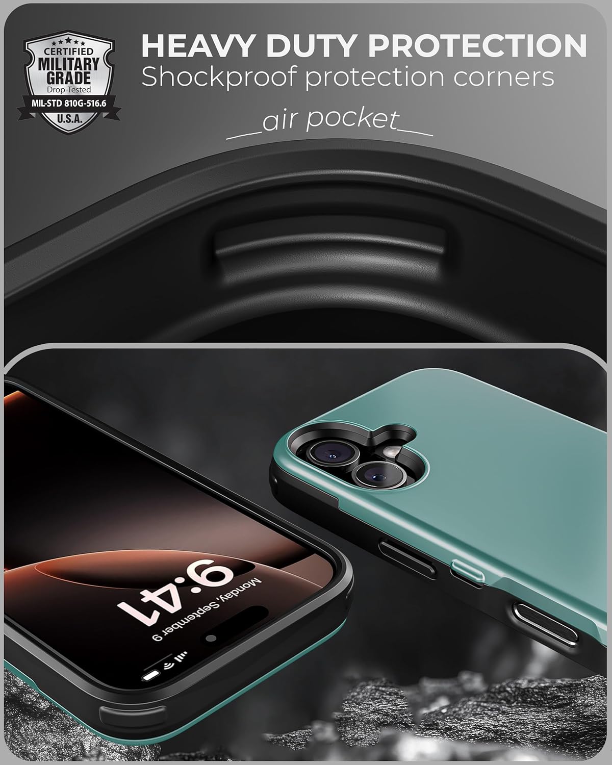 TORU CX Slim for iPhone 16 Case Wallet | Protective Shockproof Heavy Duty Cover with Hidden Card Holder & Card Slot | Mirror & Wrist Strap Included - Green