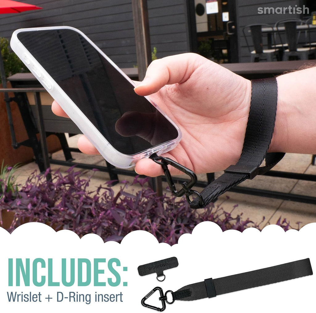 Smartish Phone Wristlet - Case Clinger - Universal iPhone Holder with Detachable Wrist Strap Loop with Phone Insert Unisex Gift for All Phone Cases iPhone, Galaxy, Pixel - Black Tie Affair