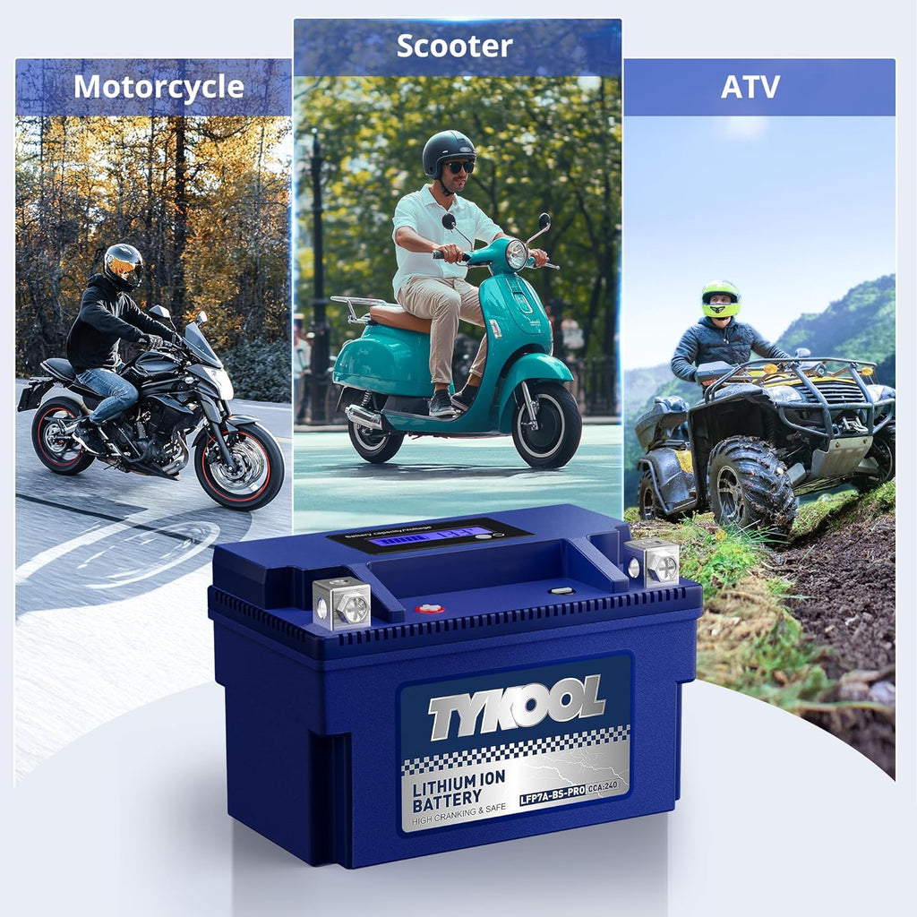 TYKOOL YTX7A-BS -Pro 12.8V 4Ah 240CCA High Performance Lithium Powersports Battery with Smart BMS, Compatible Motorcycle, Scooter,ATV, UTV, Snowmobiles,4 Wheeler, Lawn Mower, and Generator Battery