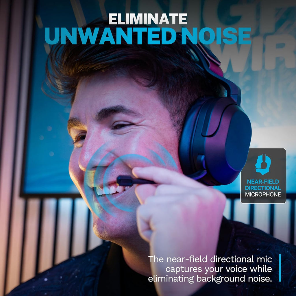 JLab Nightfall Wireless Gaming Headset, All-Night Comfort, 50mm Drivers and Sound Isolating Inner Shelf, Flip-to-Mute Rotating Mic, Dual Wireless Connections, Customization Options with The Lab App