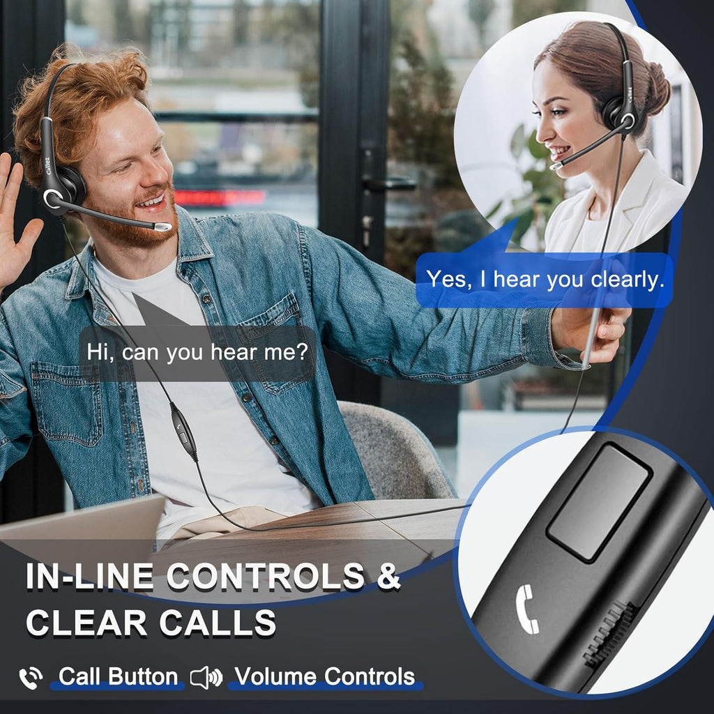 Callez Wired Computer Headset, 3.5mm/USB-C Headset with Mic Noise Cancelling, Cell Phone Headphone for PC Laptop Mac iPhone Samsung Zoom Teams Call Center Home Office Work, in-line Controls