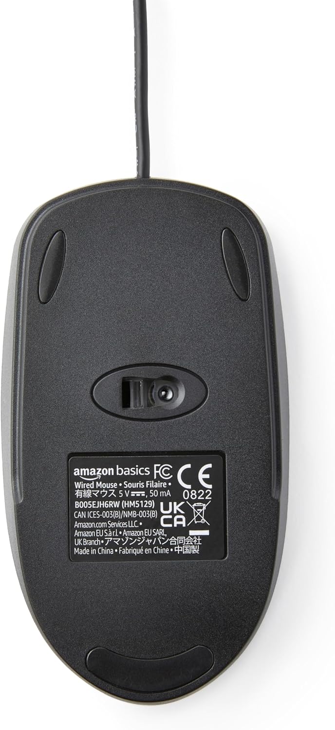 Amazon Basics 3-Button Wired USB Computer Mouse, Black - Pack of 30