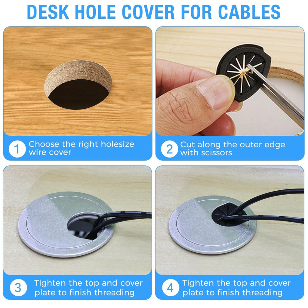 Desk Grommet 2" (50 mm), Desk Cord Hole Cover, Cable Grommet ABS Plastic, Desk Hole Grommet for Office and Home Table Cable, Detachable Cable Cord Organizer (Silver Sand 2 Pcs)