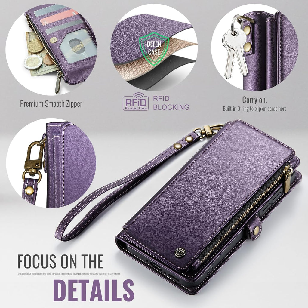 Defencase for Galaxy A26 5G Case Wallet with RFID Blocking Card Holder for Women Men, Fashion PU Leather Magnetic Snap Flip Zipper Wrist Strap Wallet Phone Case for Samsung Galaxy A26 5G, Purple