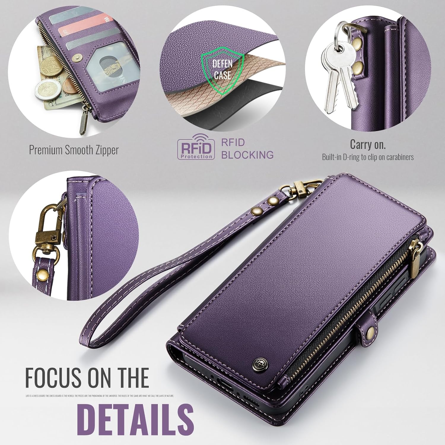 Defencase for Galaxy A26 5G Case Wallet with RFID Blocking Card Holder for Women Men, Fashion PU Leather Magnetic Snap Flip Zipper Wrist Strap Wallet Phone Case for Samsung Galaxy A26 5G, Purple