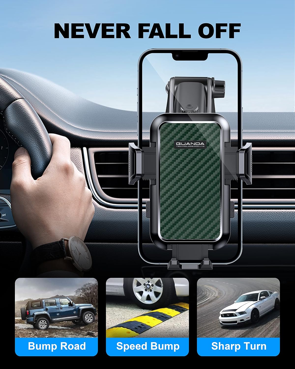 Suction Cup Car Phone Mount for Windshield/Dashboard, Hand Free Mobile Phone Holder for Car, Universal Cell Phone Holder Stand for iPhone 15 14 13 12 Pro Max Samsung Android 【Thick Case Friendly】