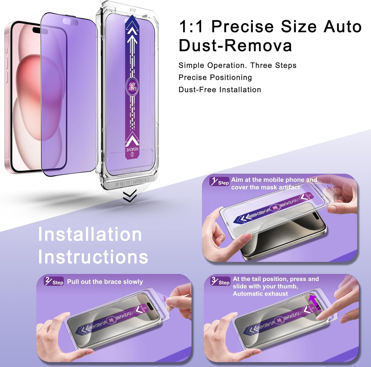 2 Pack Anti Blue Light Matte Screen Protector for iPhone 16 and iPhone 15 and iPhone 14 Pro 6.1-Inch Auto Dust Removal, No Bubbles, Tempered Glass Film, Easy Installation