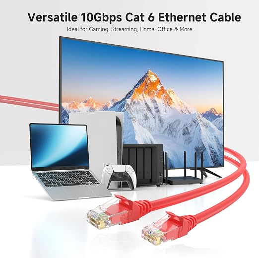 Cable Matters 10Gbps 5-Pack Snagless Short Cat 6 Ethernet Cable 1 ft in Red - Image 2