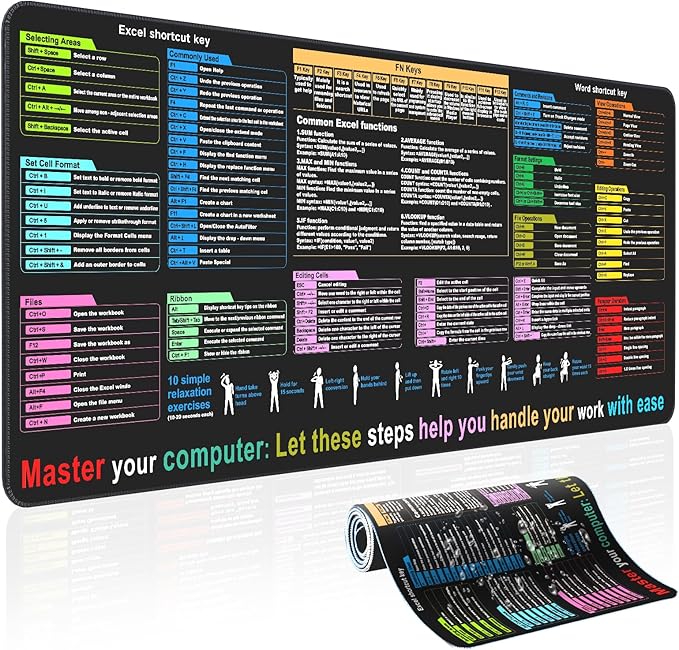 Excel Cheat Sheet Desk pad—Contains 12 Types of Common Skills in Excel and by mirsptexcelmousepad