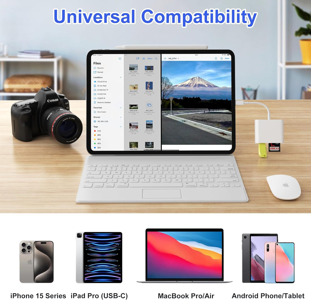SD Card Reader, USB 3.0 Type C High Speed to SD/TF Card Adapter for iPhone 15/16 Pro Max Memory Card Reader with SD MicroSD USB 3 Port for Mac/iPad/MacBook Pro/Air Android Phone Tablet