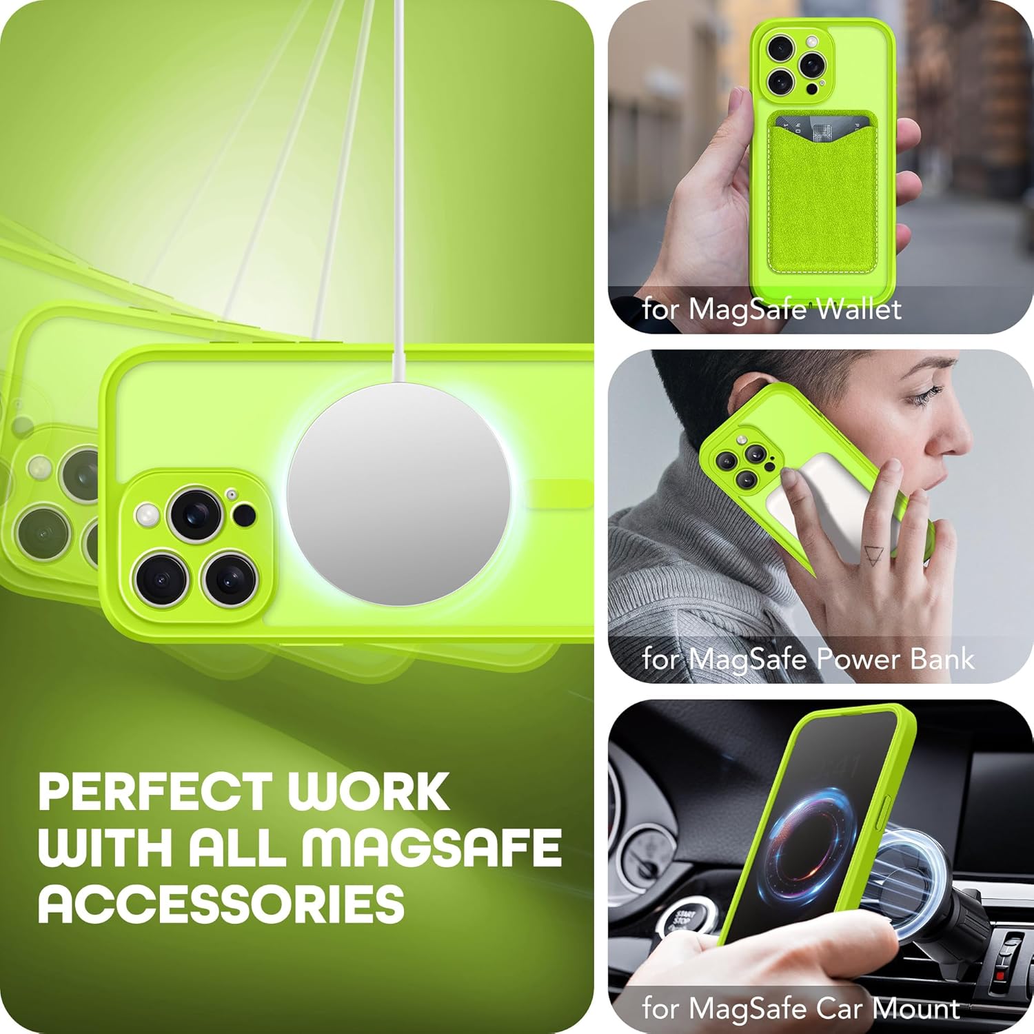 Magnetic for iPhone 15 Pro Max Case, Compatible with MagSafe, Built-in Privacy Screen Protector and Camera Protection, Anti Spy Full Body Dustproof Shockproof Hard Phone Case 6.7", Matte Green