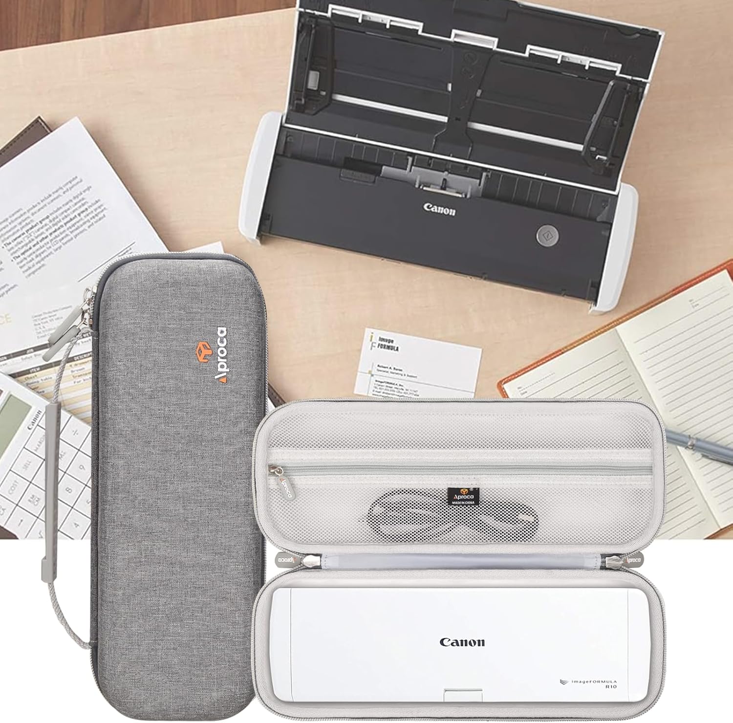 Aproca Grey Portable Hard Storage Case, for Canon ImageFORMULA R10 / ImageFORMULA P-215II Portable Document Scanner