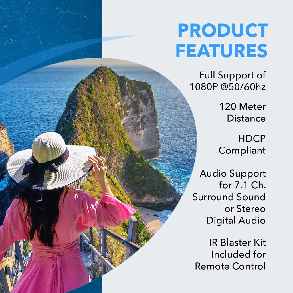 OREI 1080P 1x8 HDMI over Ethernet Extender Splitter CAT6/7 Over Cable Full HD with IR Remote EDID Management - Up to 400 Ft - Low Latency - Full Support, 1x8 upto 395 FT (HD-EX108)