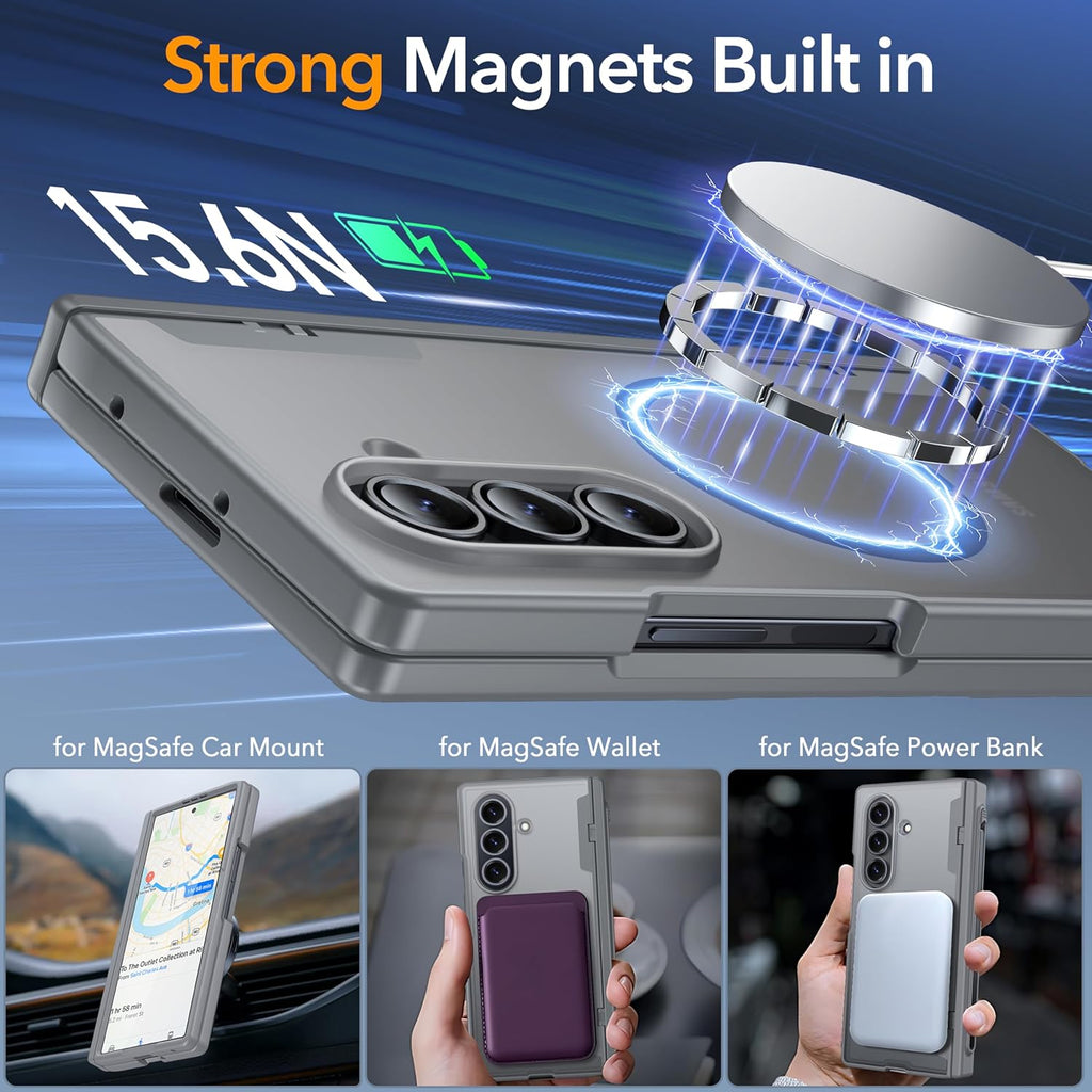 Oneagle Magnetic for Samsung Galaxy Z Fold 7 Case Built in Screen Protector Translucent [Fit for MagSafe] [S Pen Holder Slot] [Hinge Protection] MIL-Grade Shockproof Matte Case for Galaxy Z Fold 7
